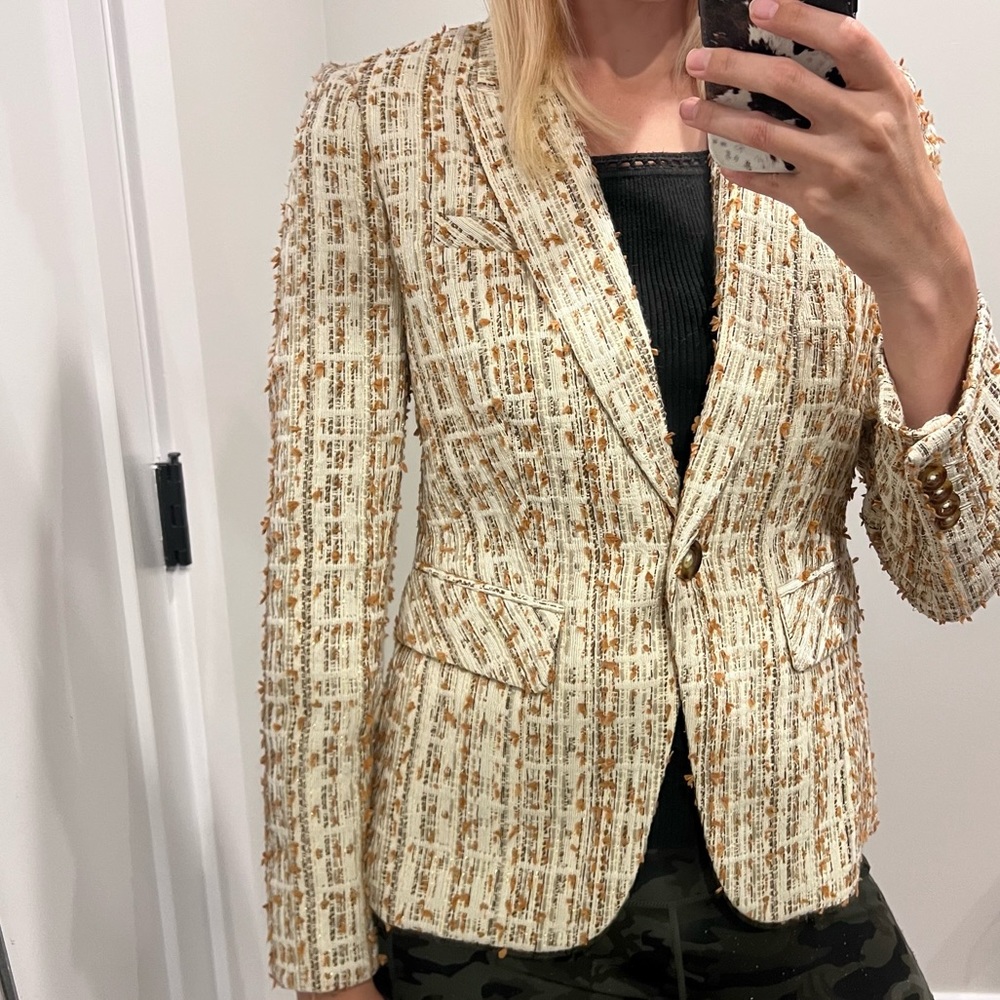 Veronica Beard Cream and Brown Tweed Blazer